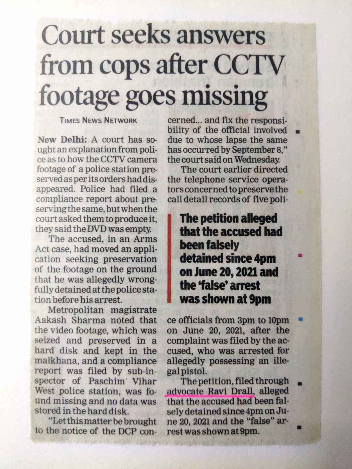 CCTV footage missing from Paschim Vihar Police Station in Tis Hazari Court case